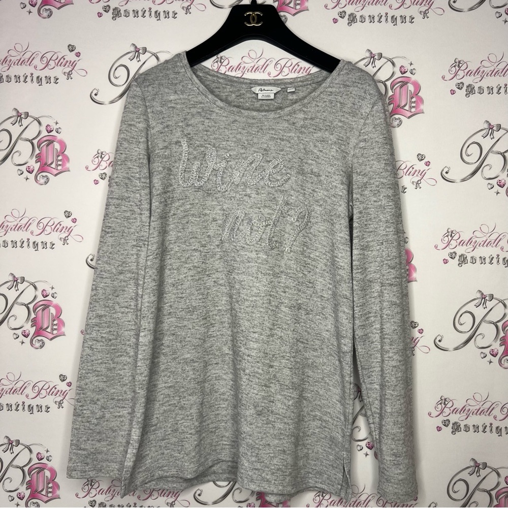 Reitmans WINE NOT? sparkly pullover long sleeve hoodie sweater grey silver